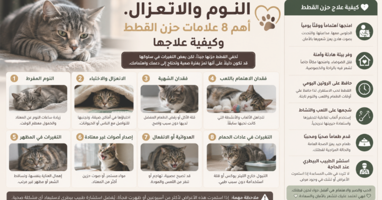 النوم والانعزال.. أهم 8 علامات حزن القطط وكيفية علاجها: دليل شامل لصحة أليفك النفسية